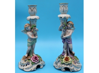 Pair Of Angel Candlesticks- German -- Oldies!   Shippable