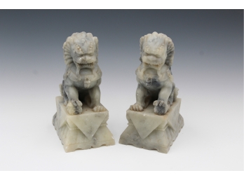 Pair Of Chinese Soapstone Foo-dogs