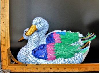 Pair Of Herend Porcelain Ducks With 24K Gold Accents
