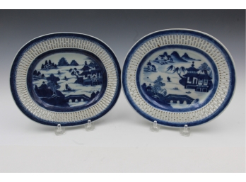 Antique Chinese Export Blue And White Plates