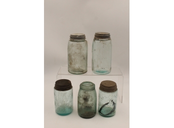 Circa 1858 & 1870 - 5 Mason Jars - Shippable