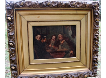 Ornately Framed 19th C.  Oil Painting On Board