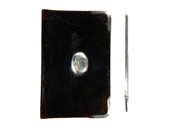 Antique Leather Wallet Note Pad Sterling Silver Mechanical Pencil