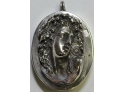 Rare Antique Art Nouveau Henryk Winograd 999 High Relief Sterling Silver Repousse Pendant On Thick 30' Chain