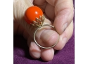 Fun Retro 1970s Gold Tone Orange Orb Kitsch Ring Adjustable Small Up To Size 10