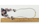 Very Pretty Pinks Purples And Blues Glass Beads Clustered Flowers Necklace 16'