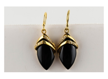 Solid 14K Gold Diamonds And Onyx Art Deco Earrings