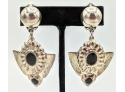 Gravity Defying Large Lightweight Sterling Silver And Onyx Clip On Earrings
