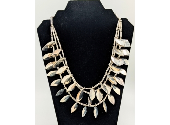 Complex Artsy And Chic Many Silver Leaves Tri-strand Statement Necklace ~ Shortest Strand 21'