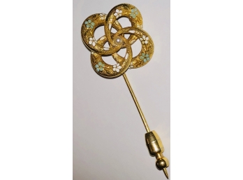 Antique Enameled 14K Gold Love Knot Stick Pin Fancy Stay 3.2g - Excluding Stay