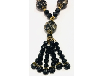 Fun And Artsy Black And Gold Flapper Necklace 14'
