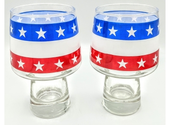 A Pair Of Mid Century Modern Red White And Blue Patriotic Drinking Glasses