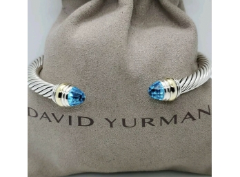 Brand New David Yurman Blue Topaz 14K & Sterling Silver Cuff Bracelet