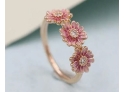 Pink Ombre 3 Daisies With Sparkling Rhinestones Centers Rose Gold Plated Fashion Ring Size 9.5