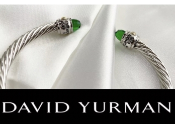 David Yurman Brand New Bright Green Peridot Crystal 14K Gold & Sterling Silver Cuff Bracelet
