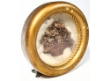 Absolutely Charming Dated 1860 Round Gold Shadowbox Frame Dried Flowers In A Wicker Basket 7.5' Has Provenance