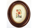 Fancy Ogee Gorgeous Dark Wood Antique Oval Frame Hand Stitched Crewel Floral Under Glass 11.5x13.5' Provenance