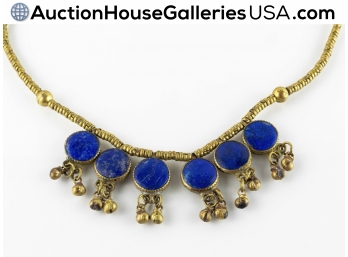 Spectacular Antique Afgan Tribal Necklace Brass • Lapis Lazuli