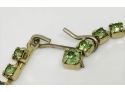 Superb Antique Emerald & Peridot Prong Set Green Glass Rhinestone Festoon Necklace Gold Finish Hook Clasp