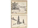Matted Group Of 5 Charming Antique Pastoral Ink Studies By R.G. Ives Provenance 36'