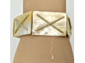 Great Looking Natural Mother Of Pearl Earthy Panel Button-Close Bracelet