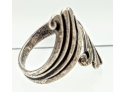 Swirling Taxco Mexican Sterling Bypass Silver Ring Size 8-9-10 Adj.