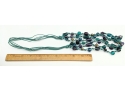 Artsy Pretty Lilac Light Blue Gold Beads Long Blue Vintage Macrame Cord Necklace Comes In Gift Pouch
