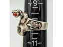 For Him. Seriously Amazing Sterling Silver Coiled Cobra Snake Ring Holding Ruby Orb In Fangs! Size 10