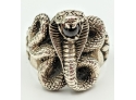 For Him. Seriously Amazing Sterling Silver Coiled Cobra Snake Ring Holding Ruby Orb In Fangs! Size 10