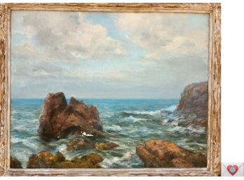 Original Alex J Rummler 1944 Oil Painting ~ Matinicus Shore ~ Moody Rocky Framed Antique Seascape