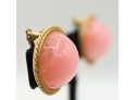 Designer Signed Vintage Set 3-Strand Luminous Pink Beads Necklace With Matching Clip On Earrings