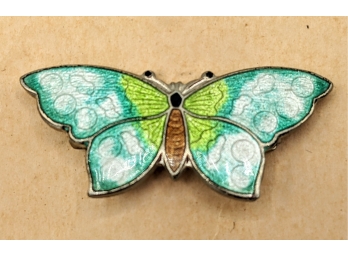 Beautifully Guillouche Enamelled White Metal Butterfly Brooch On Original Card 2'