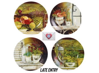 4 Charming Garden Themed Porcelain 8.5' Plates {each Different} By Cypress