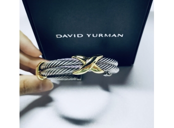 David Yurman Brand New Double Wide Double X 14K & Sterling Silver Cuff Bracelet