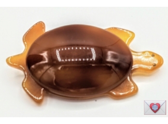 Little Agatha Amber Colored Lucite Turtle Pin With Golden Eyes