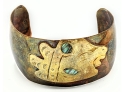 Amazing Artisanal Mayan King Head In Copper, Shell And Brass Arm Cuff