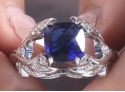 Large High-Set Dark Cobalt Blue Glass Sapphire Solitaire Sterling Silver Ring Size 9.5