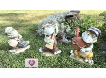 Large 3 Man (Frog) Old Time Jug Band Painted Poured Cement Garden Figures