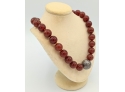 Beautifully Variegated Hand Strung Large Natural Carnelian Beads With Hammered Sterling Necklace 21' Adj.