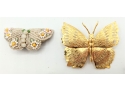 4 Dazzling Butterfly Costume Brooches 2' And 1 Butterfly Necklace 20'