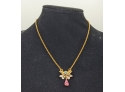 Angelic Springy And Feminine Gold Necklace With Prong-Set Pink Dangle Rhinetone 17'