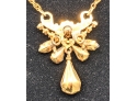 Angelic Springy And Feminine Gold Necklace With Prong-Set Pink Dangle Rhinetone 17'