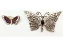 4 Dazzling Butterfly Costume Brooches 2' And 1 Butterfly Necklace 20'