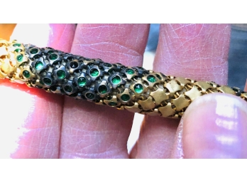 RARE Museum Quality Georgian Era Old Cut Deep Set Emeralds Tubular Mesh Snake Choker/Bracelet