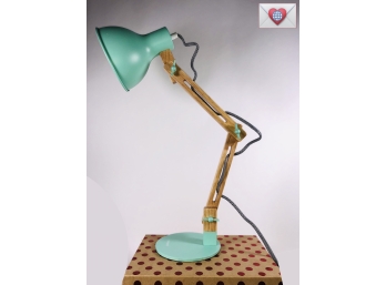 LATE ENTRY ~ Cool Looking Sea Foam Green And Light Wood Adjustable Desk Lamp With Cord Switch