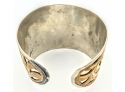 Ornate Wide Indian Art Cuff Bracelet ~ Applied Brass On White Metal 2' Wide ~ Pinch Adj.