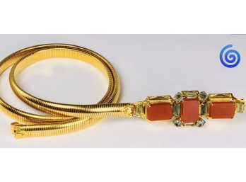 🌀 Thin Bejeweled Serpentine Stretchy Goldtone Belt Summery
