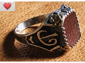 Superb Handmade Sterling And 18K Gold Mens Bezel-Set Carnelian Insignia Ring (Uncarved) Size 13.5