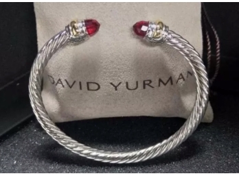 David Yurman Brand New Garnet 14K & Sterling Silver Cuff Bracelet