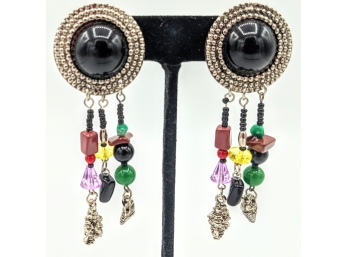 Happy Colorful Pair Of Dancing Dangling Beads Pierced Long Artsy Earrings